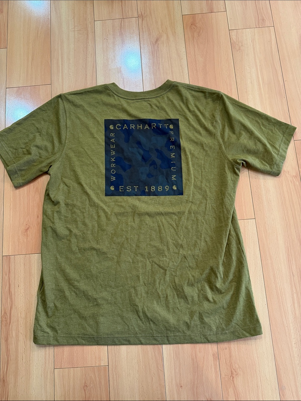 Carhartt Olive Green Short-Sleeve Tee with Back Camo Graphic